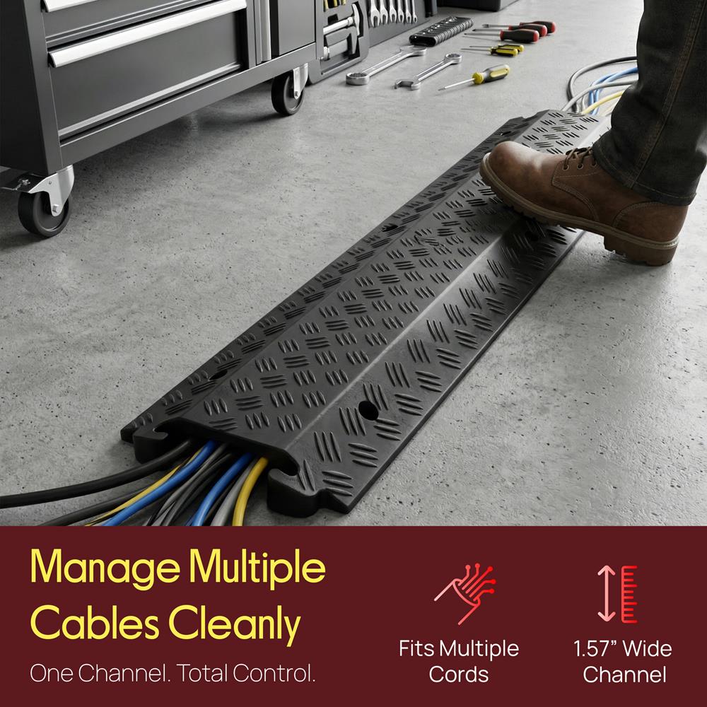 Pyle Durable Cable Protection Ramp Cover - Supports 11000lbs Single Channel Heavy Duty Hose and Cord Track Floor Protection, 39.4” x 5.11” x 0.78” Cable Concealer for Indoor Outdoor Use -PCBLCO101BK