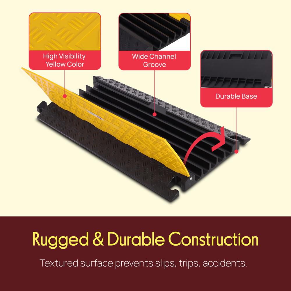 Pyle Durable Cable Protective Ramp Cover - Supports 33000lbs Five Channel Heavy Duty Cord Protection w/Flip-Open Top Cover, 31.5” x 17.5” x 1.77” Cable Concealer for Indoor Outdoor Use PCBLCO109