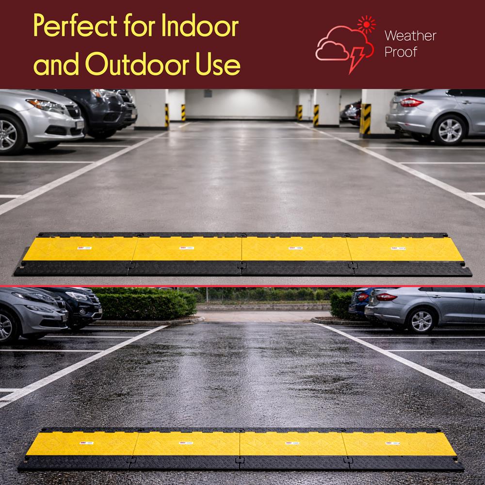 Pyle Durable Cable Protective Ramp Cover - Supports 33000lbs Five Channel Heavy Duty Cord Protection w/Flip-Open Top Cover, 31.5” x 17.5” x 1.77” Cable Concealer for Indoor Outdoor Use PCBLCO109