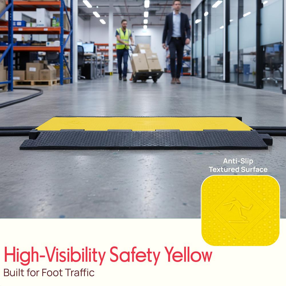 Pyle Durable Cable Ramp Protective Cover - 2,000 lbs Max Heavy Duty Cable & Hose Protector w/ Flip-open Top Cover & 5-Slot Multi-Channel Design - Cable Concealer for Outdoor & Indoor Use-Pyle PCBLCO28