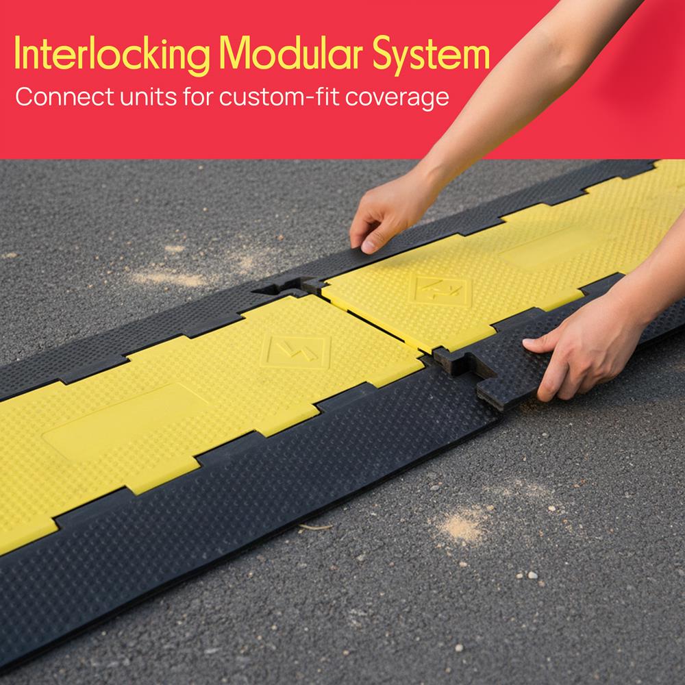 Pyle Durable Cable Ramp Protective Cover - 2,000 lbs Max Heavy Duty Cable & Hose Protector w/ Flip-open Top Cover & 5-Slot Multi-Channel Design - Cable Concealer for Outdoor & Indoor Use-Pyle PCBLCO28