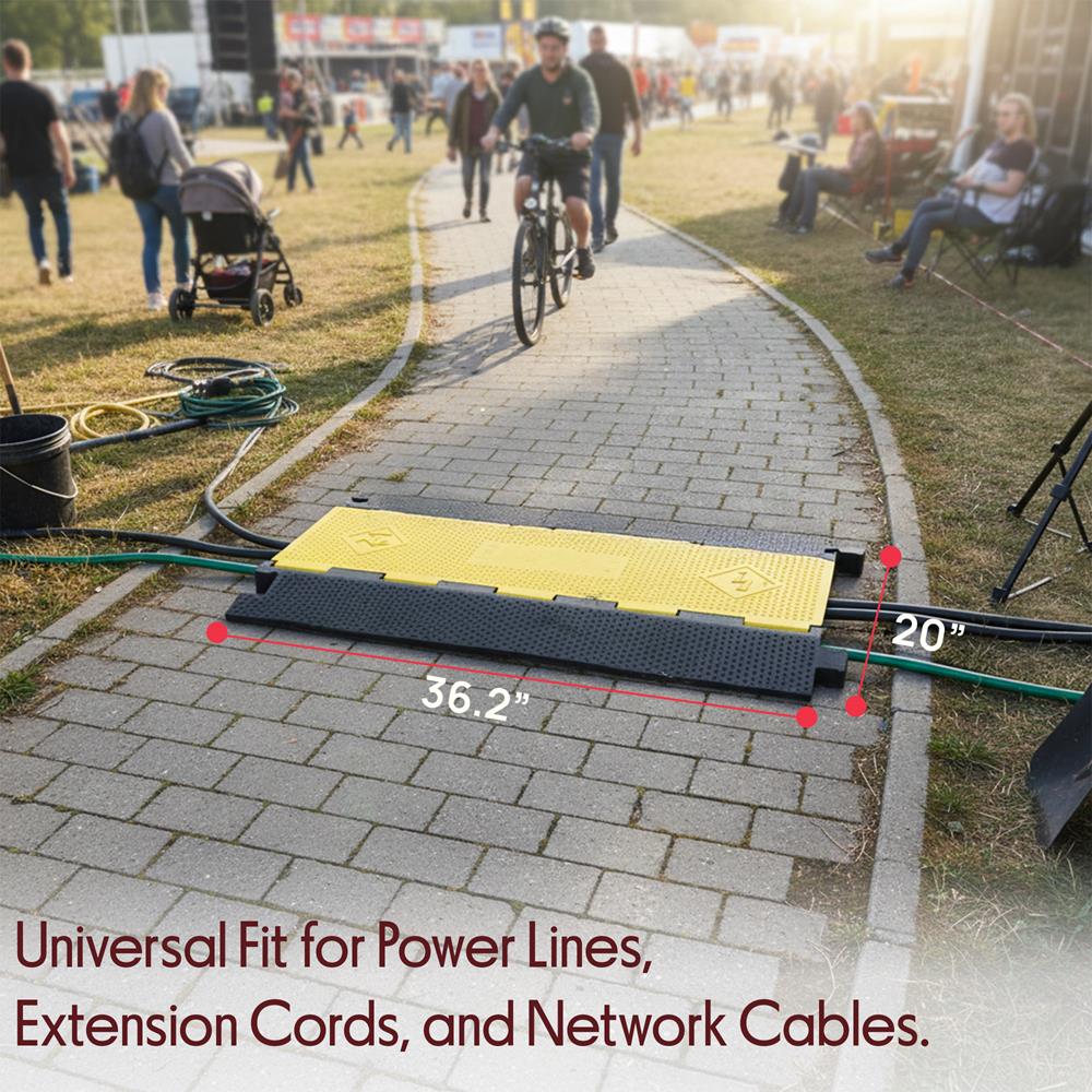 Pyle Durable Cable Ramp Protective Cover - 2,000 lbs Max Heavy Duty Cable & Hose Protector w/ Flip-open Top Cover & 5-Slot Multi-Channel Design - Cable Concealer for Outdoor & Indoor Use-Pyle PCBLCO28