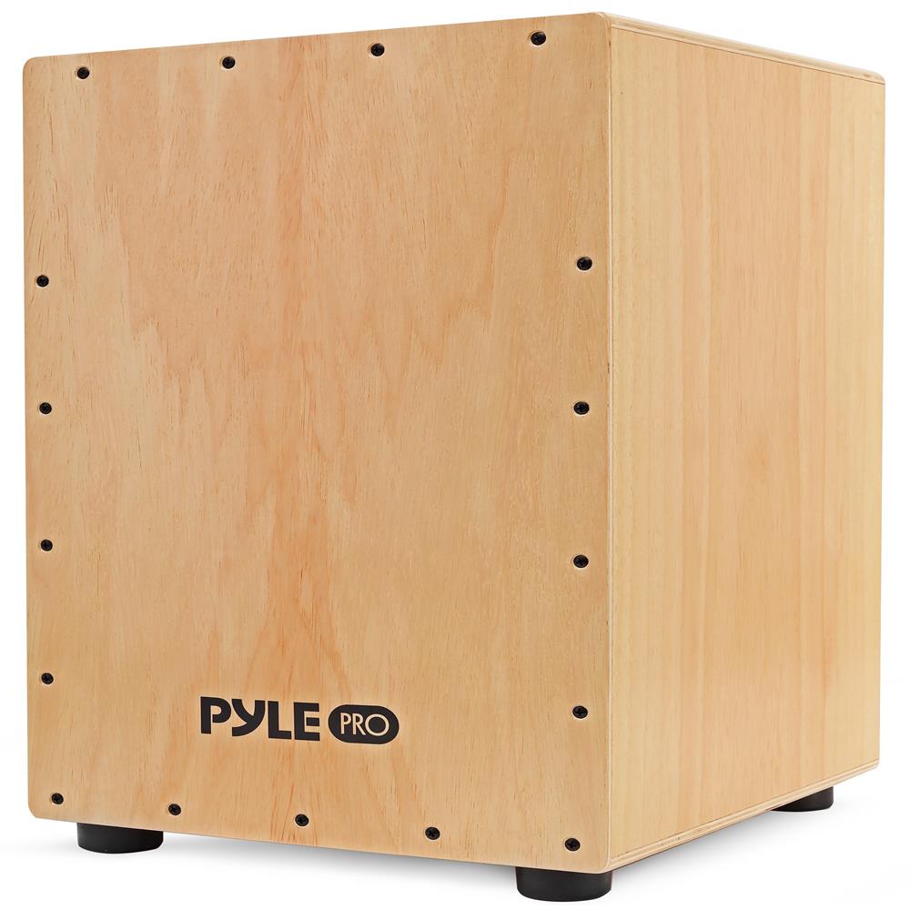 Pyle Jam Wooden Cajon, Handcraft Compact and Lightweight Percussion Box with Internal Guitar Strings, Rubber Capped Feet, Suitable for All Ages, 12.0’’ x 12.0’’ x 18.0’’ (PCJD18)