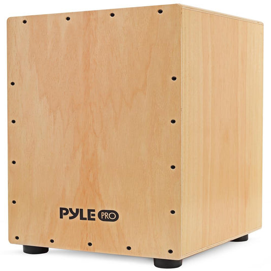 Pyle Jam Wooden Cajon, Handcraft Compact and Lightweight Percussion Box with Internal Guitar Strings, Rubber Capped Feet, Suitable for All Ages, 12.0’’ x 12.0’’ x 18.0’’ (PCJD18)