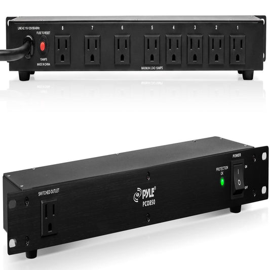 Pyle 150J Surge Protector Power Strip - 9 Outlet - 15 Amp - 1U Rack Mount with AC Filter - Heavy Duty Extension Cord - Overload Protection for Home/Office/Server Use - PCO850