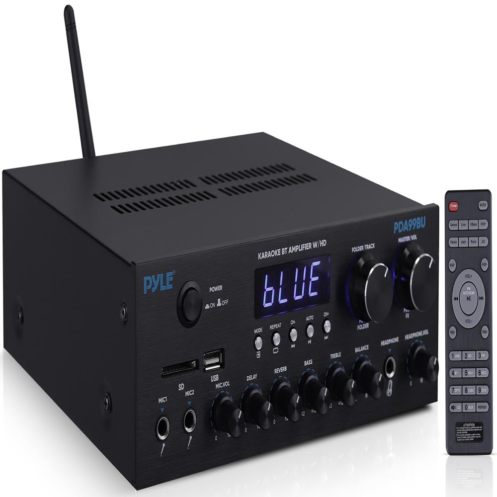 Pyle Wireless Bluetooth Streaming Amplifier, 300W Multi Channel Home Audio Receiver System with HDMI in/Out, Optical/Coaxial, FM Radio, USB/SD, AUX, RCA, Mic in, and BT/FM Antenna, 10.2”x9.8”x2.8”
