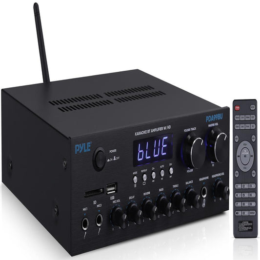 Pyle Wireless Bluetooth Streaming Amplifier, 300W Multi Channel Home Audio Receiver System with HDMI in/Out, Optical/Coaxial, FM Radio, USB/SD, AUX, RCA, Mic in, and BT/FM Antenna, 10.2”x9.8”x2.8”