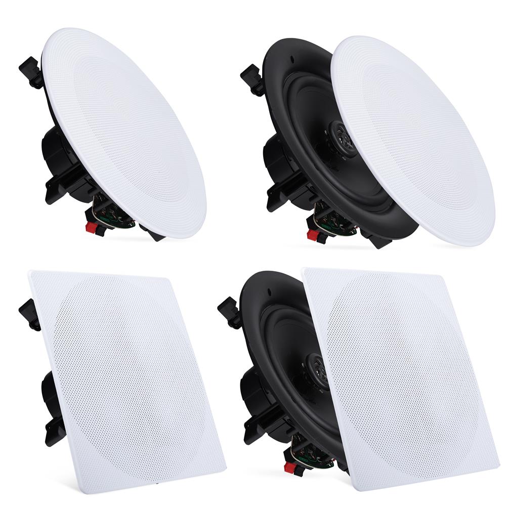 Pyle 8” 4 Bluetooth Flush Mount - In-wall In-ceiling 2-Way Speaker System Quick Connections Changeable Round/Square Grill Polypropylene Cone & Tweeter Stereo Sound 4 Ch Amplifier 250 Watt - PDICBT286