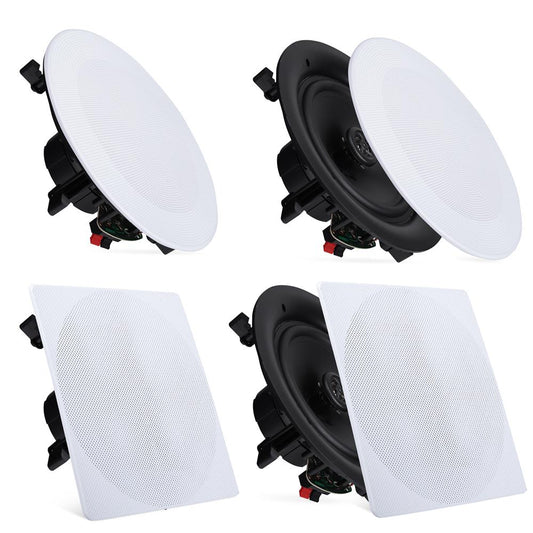 Pyle 8” 4 Bluetooth Flush Mount - In-wall In-ceiling 2-Way Speaker System Quick Connections Changeable Round/Square Grill Polypropylene Cone & Tweeter Stereo Sound 4 Ch Amplifier 250 Watt - PDICBT286