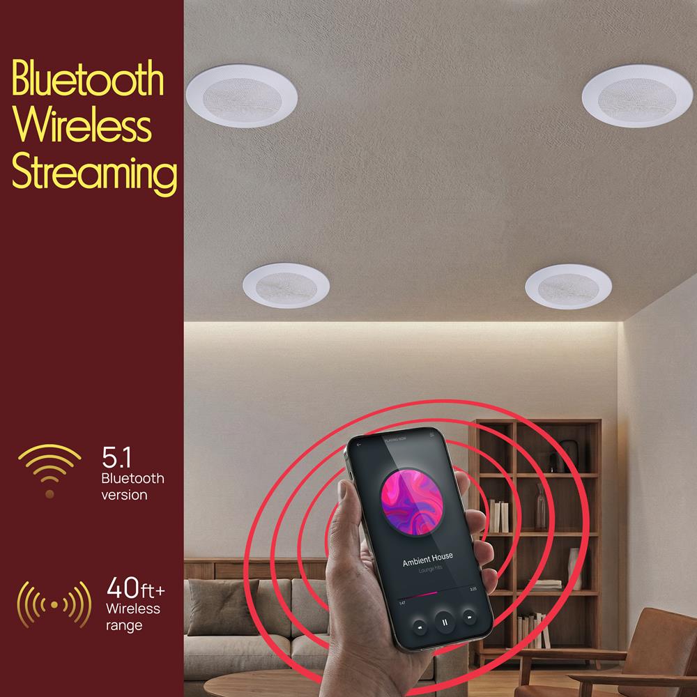Pyle 8” 4 Bluetooth Flush Mount - In-wall In-ceiling 2-Way Speaker System Quick Connections Changeable Round/Square Grill Polypropylene Cone & Tweeter Stereo Sound 4 Ch Amplifier 250 Watt - PDICBT286
