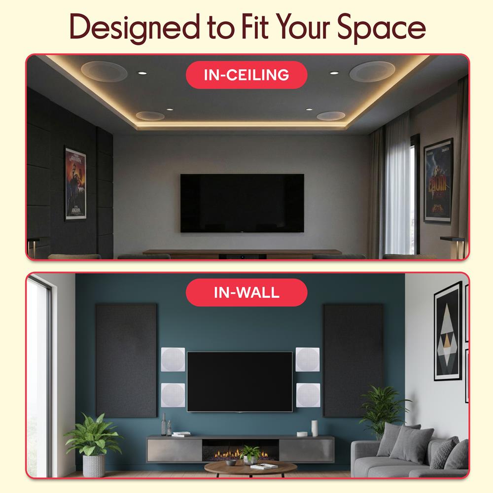 Pyle 8” 4 Bluetooth Flush Mount - In-wall In-ceiling 2-Way Speaker System Quick Connections Changeable Round/Square Grill Polypropylene Cone & Tweeter Stereo Sound 4 Ch Amplifier 250 Watt - PDICBT286
