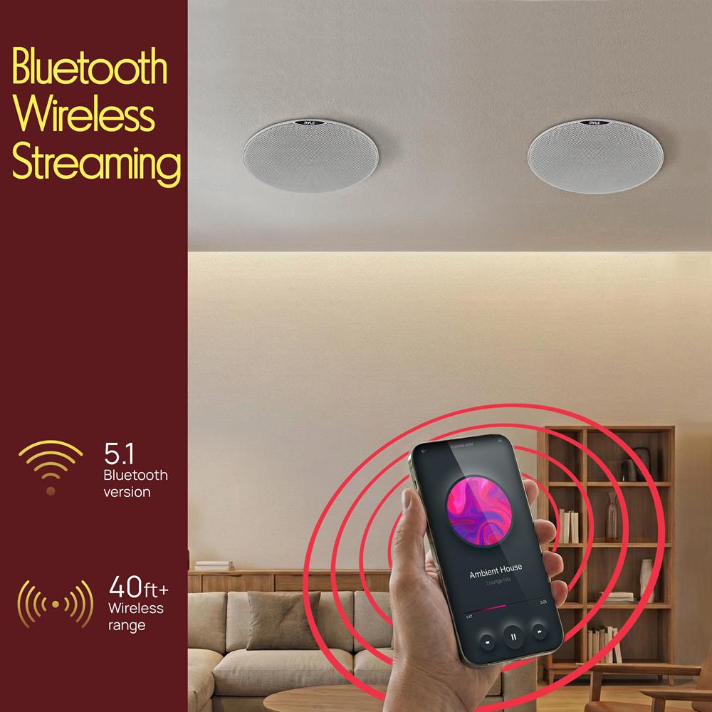 Pyle Pair 6.5” Bluetooth Universal Flush Mount in-Wall in-Ceiling 2-Way Speaker System Dual Polypropylene Cone & Polymer Tweeter Stereo Sound 300 Watts (PDICBT67), Black