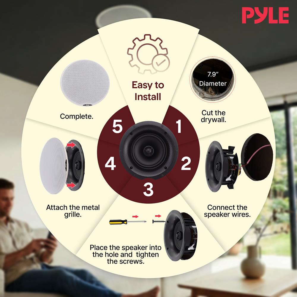 Pyle Pair 6.5” Bluetooth Universal Flush Mount in-Wall in-Ceiling 2-Way Speaker System Dual Polypropylene Cone & Polymer Tweeter Stereo Sound 300 Watts (PDICBT67), Black