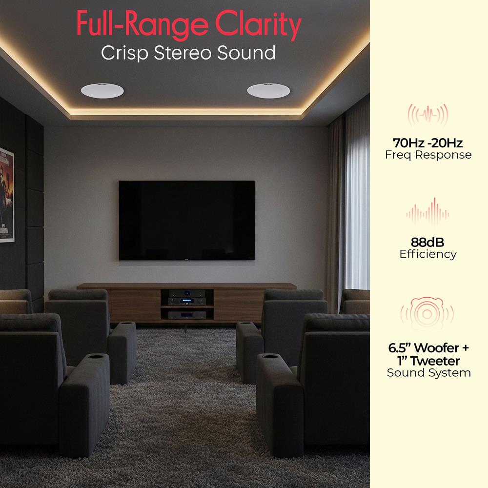 Pyle Pair 6.5” Bluetooth Universal Flush Mount in-Wall in-Ceiling 2-Way Speaker System Dual Polypropylene Cone & Polymer Tweeter Stereo Sound 300 Watts (PDICBT67), Black