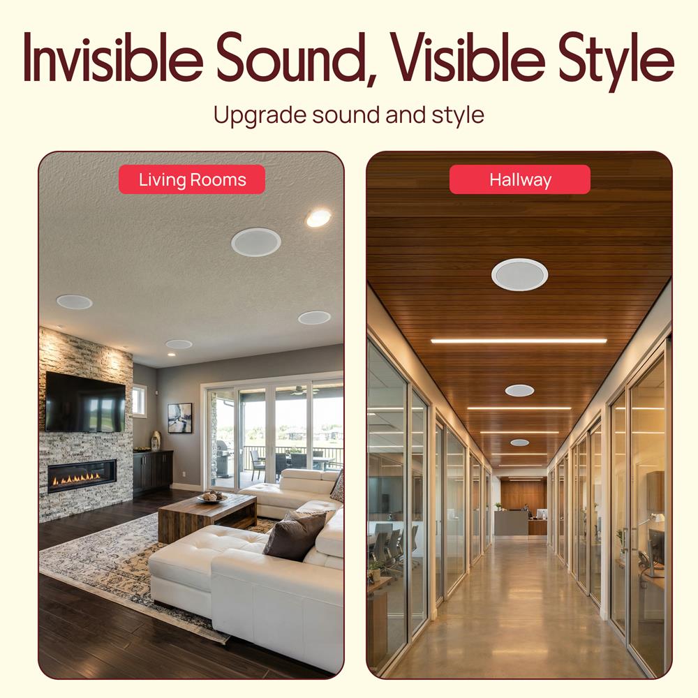 Pyle Pair 8" Bluetooth Flush Mount In-wall In-ceiling 2-Way Universal Home Speaker System Spring Loaded Quick Connections Polypropylene Cone Polymer Tweeter Stereo Sound 250 Watts (PDICBT852RD)