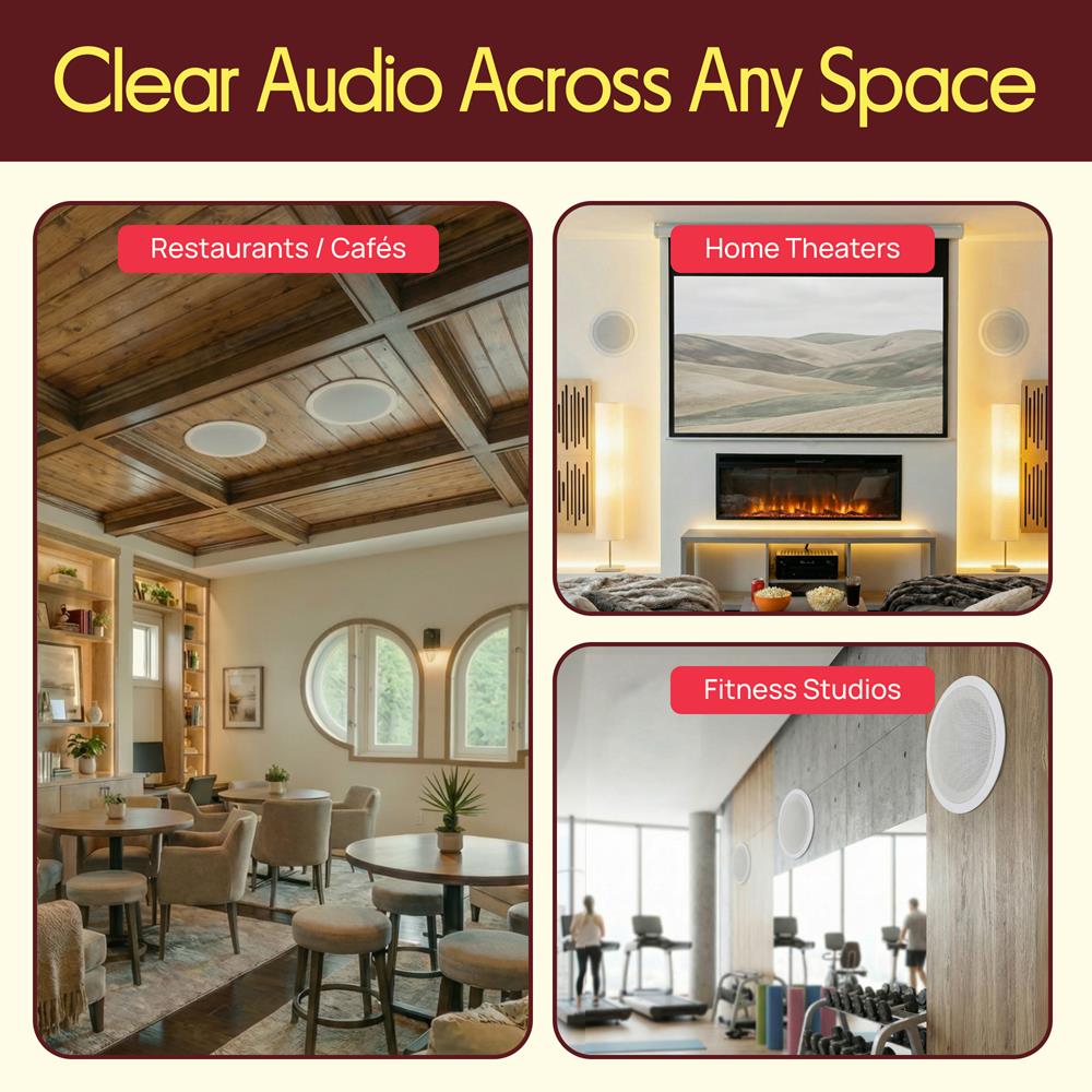 Pyle Pair 8" Bluetooth Flush Mount In-wall In-ceiling 2-Way Universal Home Speaker System Spring Loaded Quick Connections Polypropylene Cone Polymer Tweeter Stereo Sound 250 Watts (PDICBT852RD)