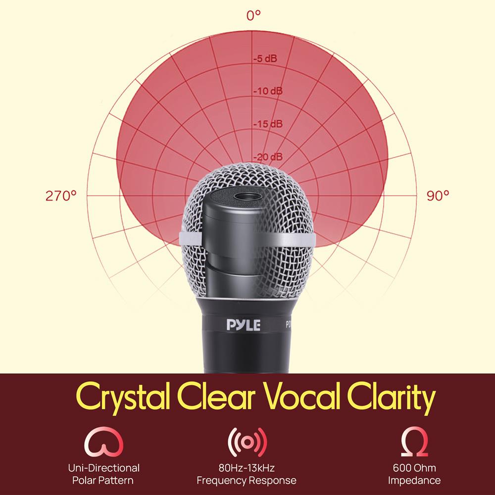 Pyle Professional Handheld Dynamic Microphone Kit - Unidirectional Vocal Wired Microphone w/Carry Bag, Metal Mic Stand, Holder/Clip & 16.4ft XLR Audio Cable to 1/4'' Audio Connection PDMIC88ST,Black
