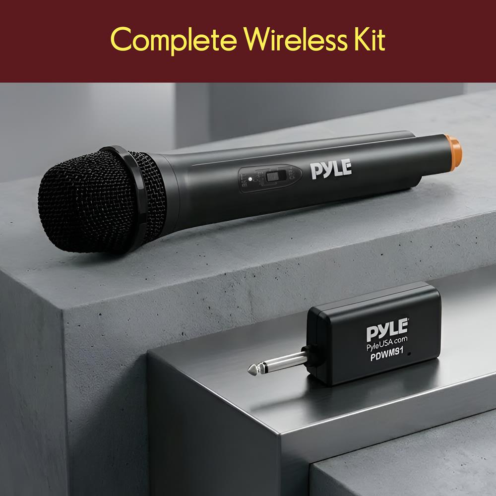 Pyle Portable VHF Wireless Microphone System - Professional Battery Operated Handheld Dynamic Unidirectional Cordless Microphone Transmitter Set W/Adapter Receiver, for PA Karaoke DJ Party, Black