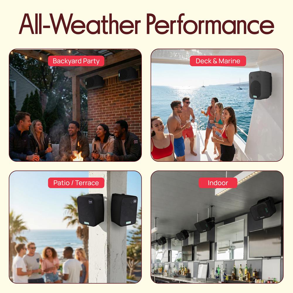 Pyle 2 Way Speaker System Pair - 500W Peak Power 6.5 Inch Passive Weatherproof Wall / Ceiling Mounted - Heavy Duty Universal Mount - Use for Pool, Patio, Indoor, Outdoor (Black)