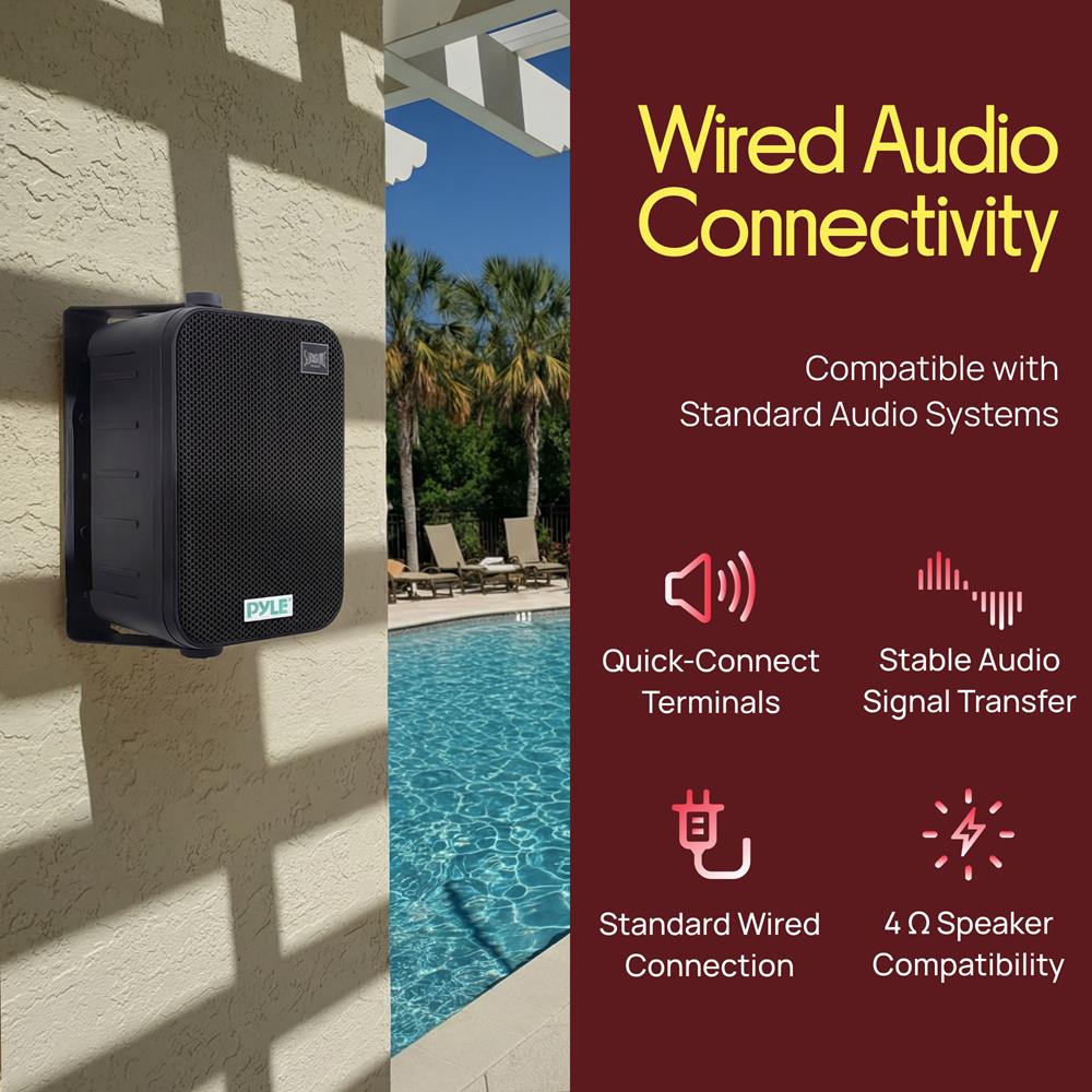 Pyle 2 Way Speaker System Pair - 500W Peak Power 6.5 Inch Passive Weatherproof Wall / Ceiling Mounted - Heavy Duty Universal Mount - Use for Pool, Patio, Indoor, Outdoor (Black)