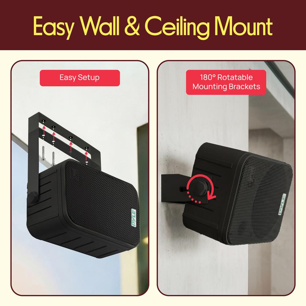 Pyle 2 Way Speaker System Pair - 500W Peak Power 6.5 Inch Passive Weatherproof Wall / Ceiling Mounted - Heavy Duty Universal Mount - Use for Pool, Patio, Indoor, Outdoor (Black)