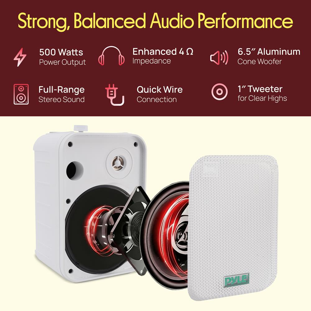 Pyle 2 Way Speaker System Pair - 500W Peak Power 16.51cm Passive Weatherproof Wall / Ceiling Mounted - Heavy Duty Universal Mount - Use for Pool, Patio, Indoor, Outdoor (White)