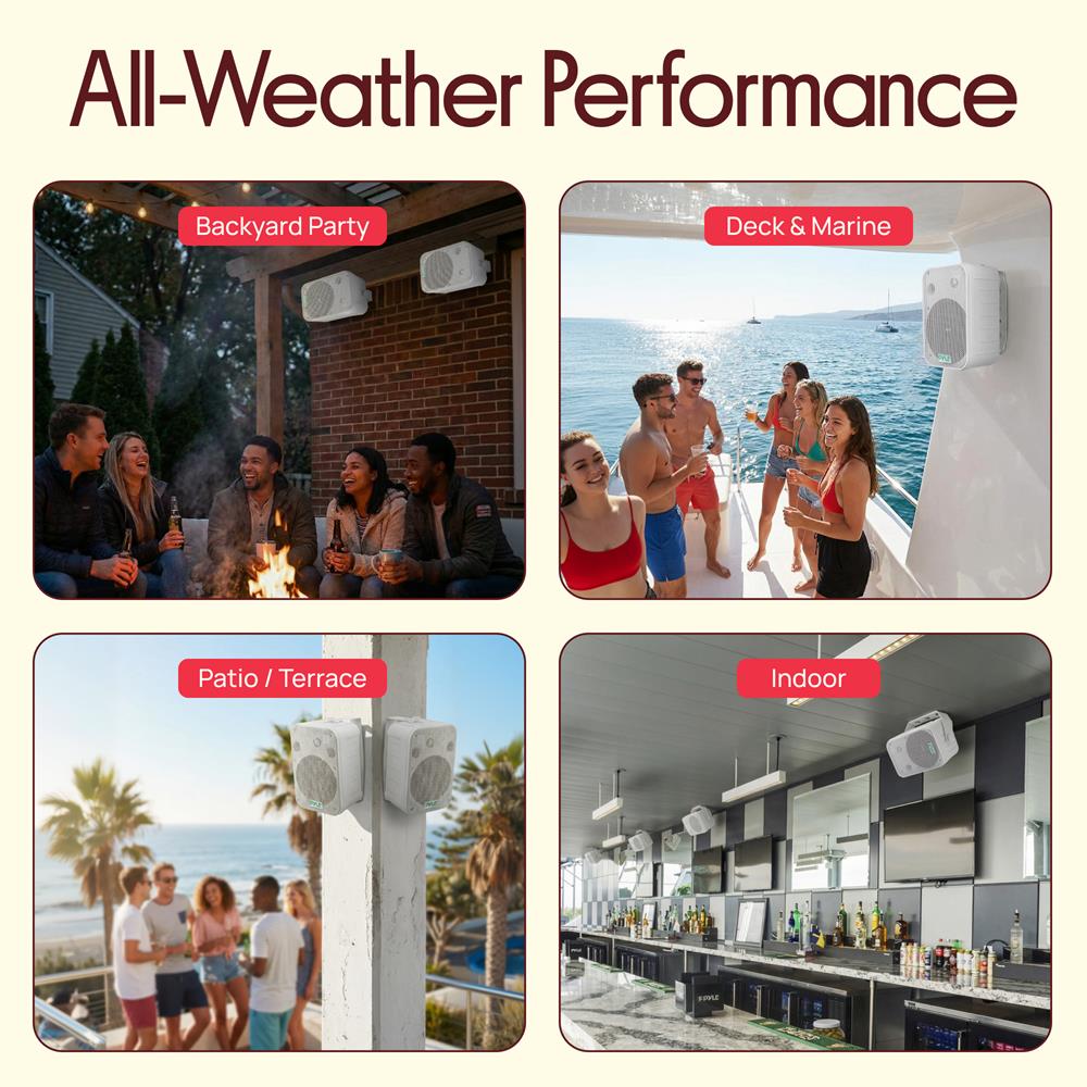 Pyle 2 Way Speaker System Pair - 500W Peak Power 16.51cm Passive Weatherproof Wall / Ceiling Mounted - Heavy Duty Universal Mount - Use for Pool, Patio, Indoor, Outdoor (White)