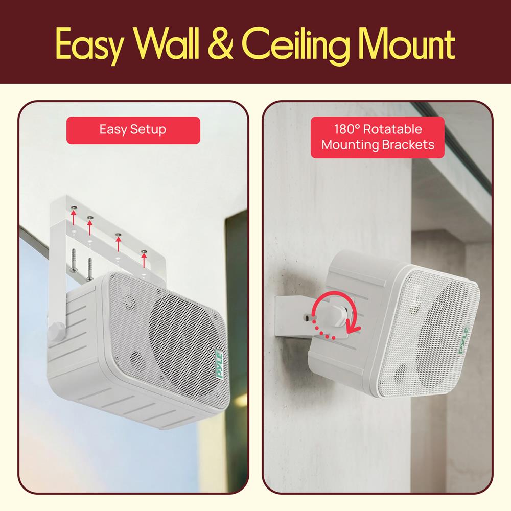 Pyle 2 Way Speaker System Pair - 500W Peak Power 16.51cm Passive Weatherproof Wall / Ceiling Mounted - Heavy Duty Universal Mount - Use for Pool, Patio, Indoor, Outdoor (White)