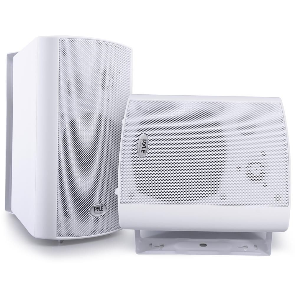 Pyle Wall Mount Home Speaker System - Active Passive Mountable Bookshelf Indoor Studio Garage Patio Stereo Sound Home Theater, Wireless Bluetooth Speaker Set W/Aux & RCA, White