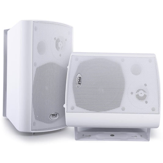 Pyle Wall Mount Home Speaker System - Active Passive Mountable Bookshelf Indoor Studio Garage Patio Stereo Sound Home Theater, Wireless Bluetooth Speaker Set W/Aux & RCA, White