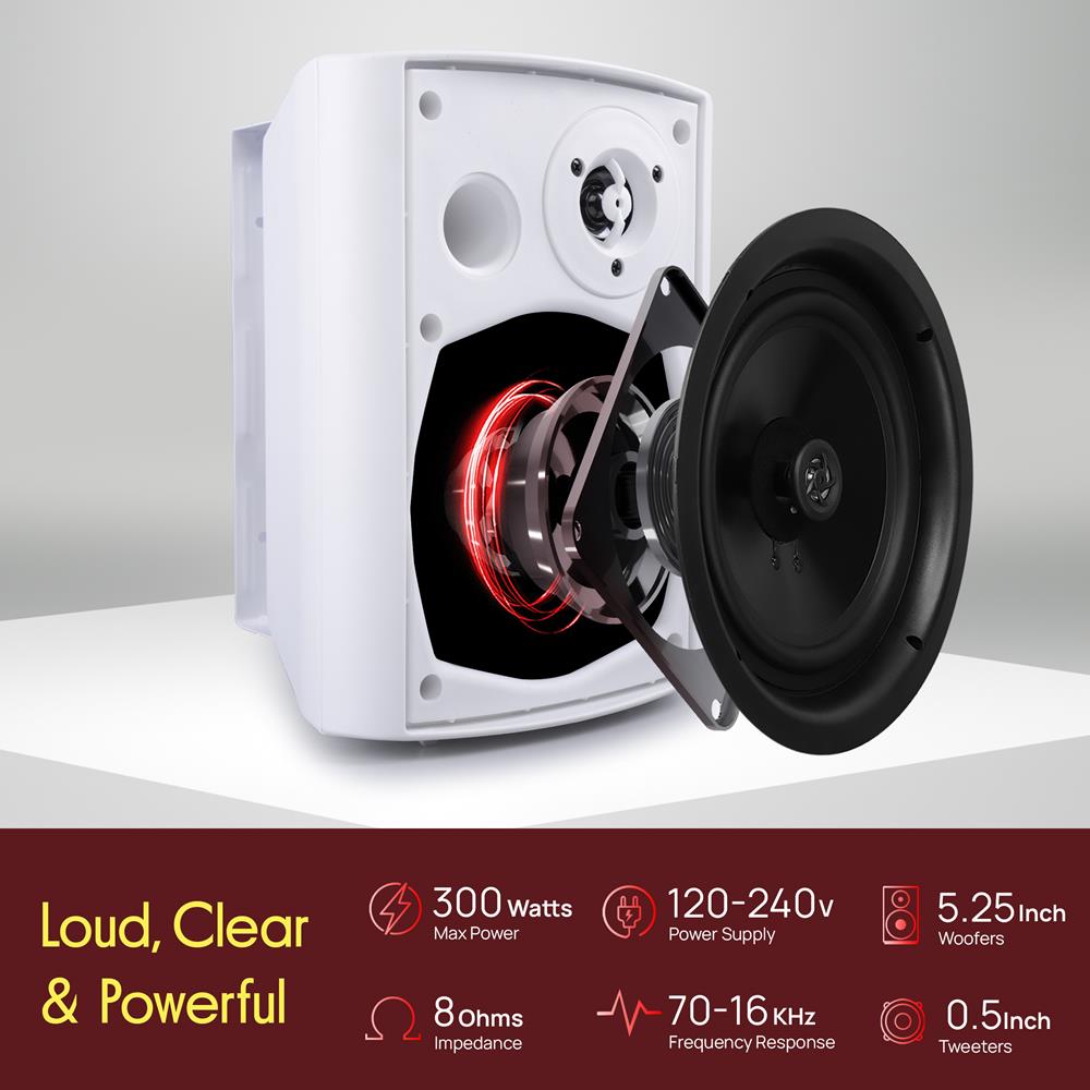 Pyle Wall Mount Home Speaker System - Active Passive Mountable Bookshelf Indoor Studio Garage Patio Stereo Sound Home Theater, Wireless Bluetooth Speaker Set W/Aux & RCA, White