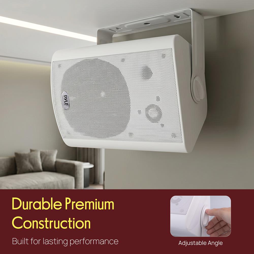 Pyle Wall Mount Home Speaker System - Active Passive Mountable Bookshelf Indoor Studio Garage Patio Stereo Sound Home Theater, Wireless Bluetooth Speaker Set W/Aux & RCA, White