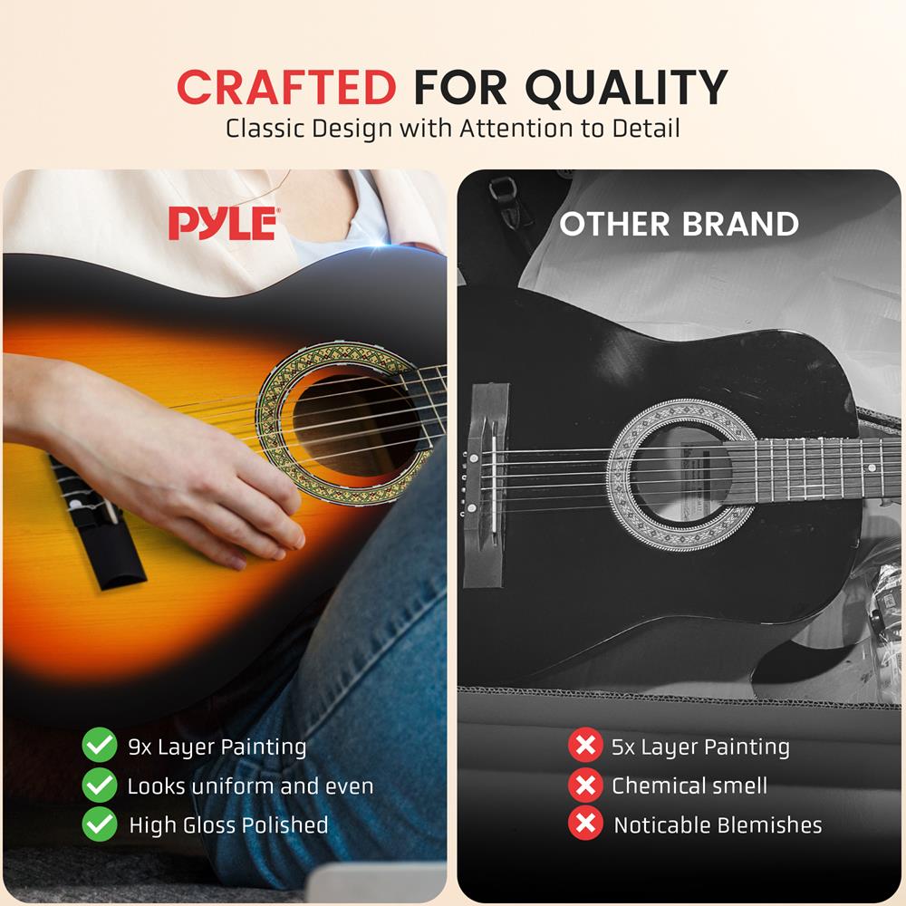 Pyle Beginner Acoustic Guitar Kit, 1/2 Junior Size All Wood Instrument for Kids, Adults, 34" Sunburst Teardrop Matte