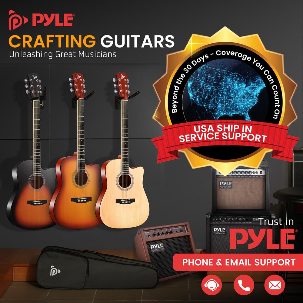 Pyle Steel String Acoustic Guitar Kit, 4/4 Full Size Cutaway All-Wood Guitarra Acustica with Premium Accessory Set and Upgraded Gig Bag, 41" Cherry Burst Glossy