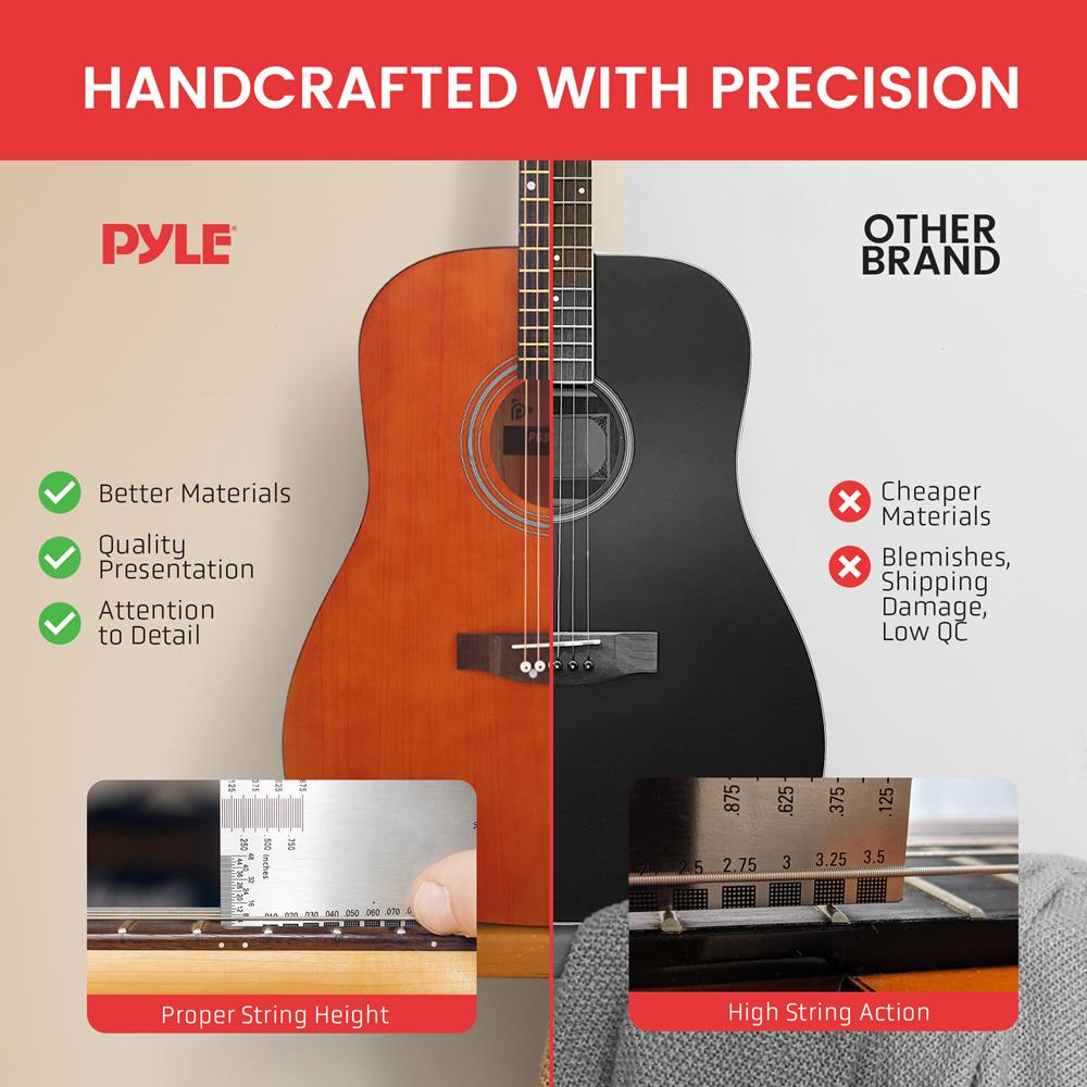 Pyle Steel String Acoustic Guitar Kit, 4/4 Full Size Cutaway All-Wood Guitarra Acustica with Premium Accessory Set and Upgraded Gig Bag, 41" Brown Glossy