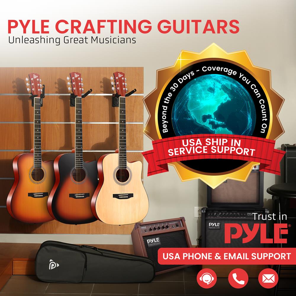 Pyle Steel String Acoustic Guitar Kit, 4/4 Full Size Cutaway All-Wood Guitarra Acustica with Premium Accessory Set and Upgraded Gig Bag, 41" Brown Glossy