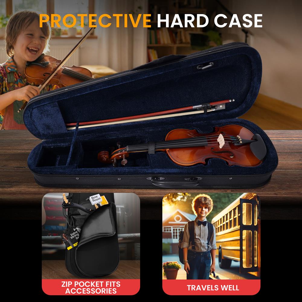 Pyle Full Size Beginner Violin Starter Kit, Violin Starter Package with Travel Case & Bow, Extra Strings, Digital Tuner, Shoulder Rest & Cleaning Cloth for Students, Kids, Adults