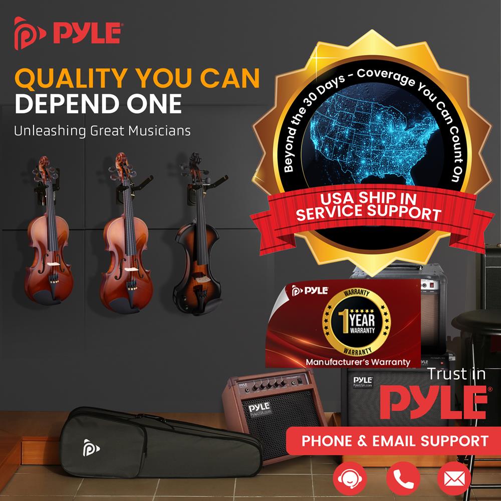Pyle Full Size Beginner Violin Starter Kit, Violin Starter Package with Travel Case & Bow, Extra Strings, Digital Tuner, Shoulder Rest & Cleaning Cloth for Students, Kids, Adults