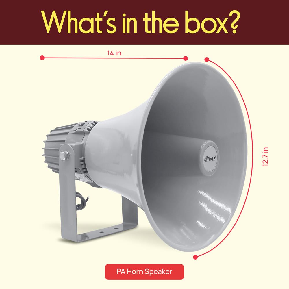 Pyle Indoor Outdoor PA Horn Speaker-12.7 Inch 60 W Compact Loud Sound Megaphone w/400Hz-5KHzz Frequency,16 Ohm,70V/100V Transformer,Mounting Bracket Hardware,For 70V/100V Audio System-Pyle PHSP12
