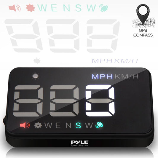 Pyle 3.5’’ Car HUD - Head-Up Display Multi-Color Windshield Screen Projector Vehicle Speed & GPS Navigation Compass, Plug & Play - (PHUD12)