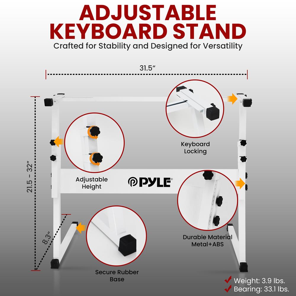 Pyle Heavy-Duty Electric Keyboard Accessories, E Piano Equipment Pack Includes Height Adjustable Z Shape Keyboard Stand, Keyboard Stool, Microphone Stand, Headset, and Sustain Pedal, White