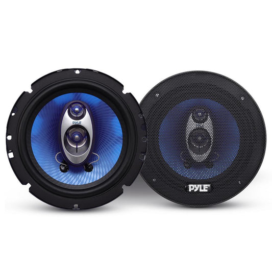 Pyle 6.5" Three-Way Sound Speaker System-180 W RMS/360W Power Handling w/4 Ohm Impedance and 3/4'' Piezo Tweeter for Car Component Stereo,Round Shaped Pro Full Range Triaxial Loud Audio -PL63BL,Blue