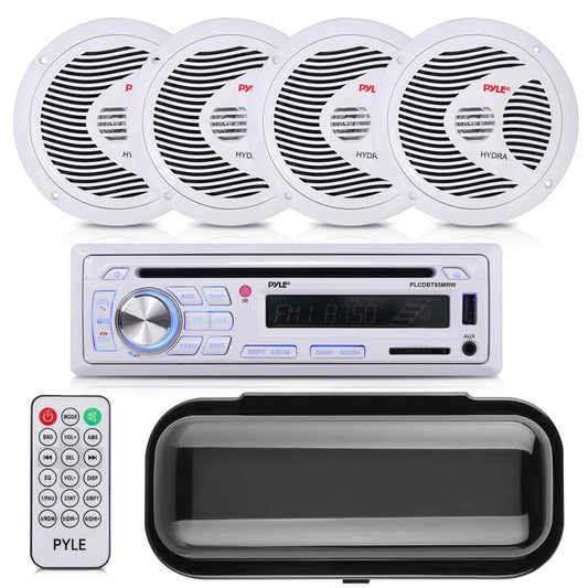 Pyle Marine Stereo Receiver Speaker Kit - In-Dash LCD Digital Console Built-in Bluetooth & Microphone 6.5” Waterproof Speakers (4) w/ MP3/USB/SD/AUX/FM Radio Reader & Remote Control -PLCDBT85MRW