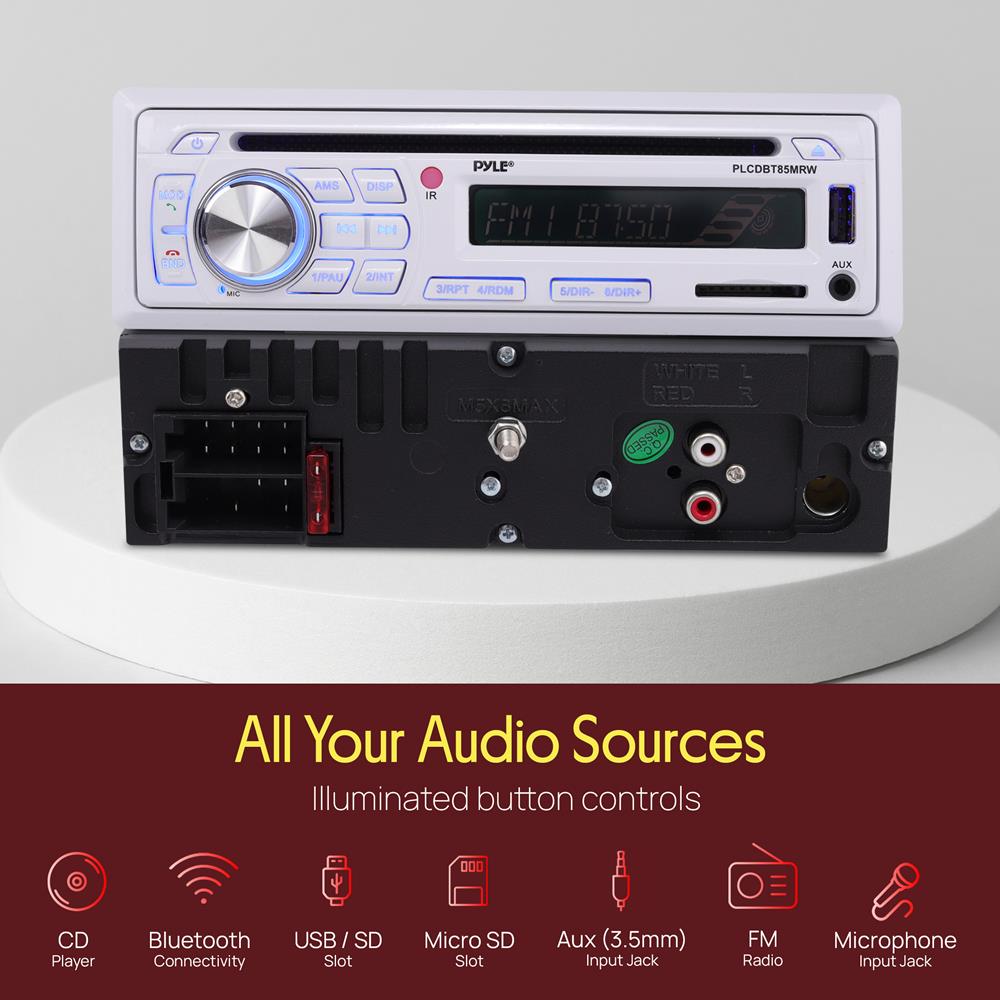 Pyle Marine Stereo Receiver Speaker Kit - In-Dash LCD Digital Console Built-in Bluetooth & Microphone 6.5” Waterproof Speakers (4) w/ MP3/USB/SD/AUX/FM Radio Reader & Remote Control -PLCDBT85MRW