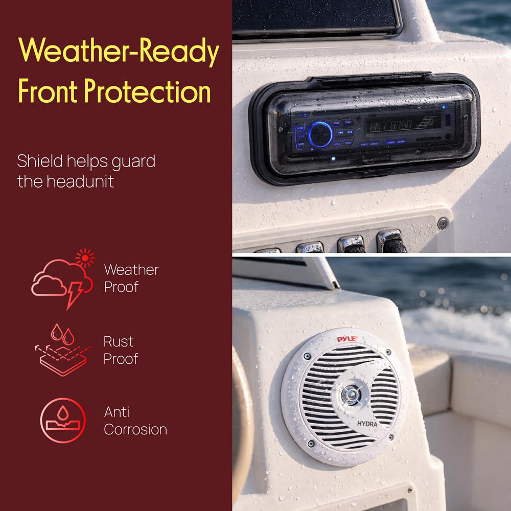 Pyle Marine Stereo Receiver Speaker Kit - In-Dash LCD Digital Console Built-in Bluetooth & Microphone 6.5” Waterproof Speakers (4) w/ MP3/USB/SD/AUX/FM Radio Reader & Remote Control -PLCDBT85MRW