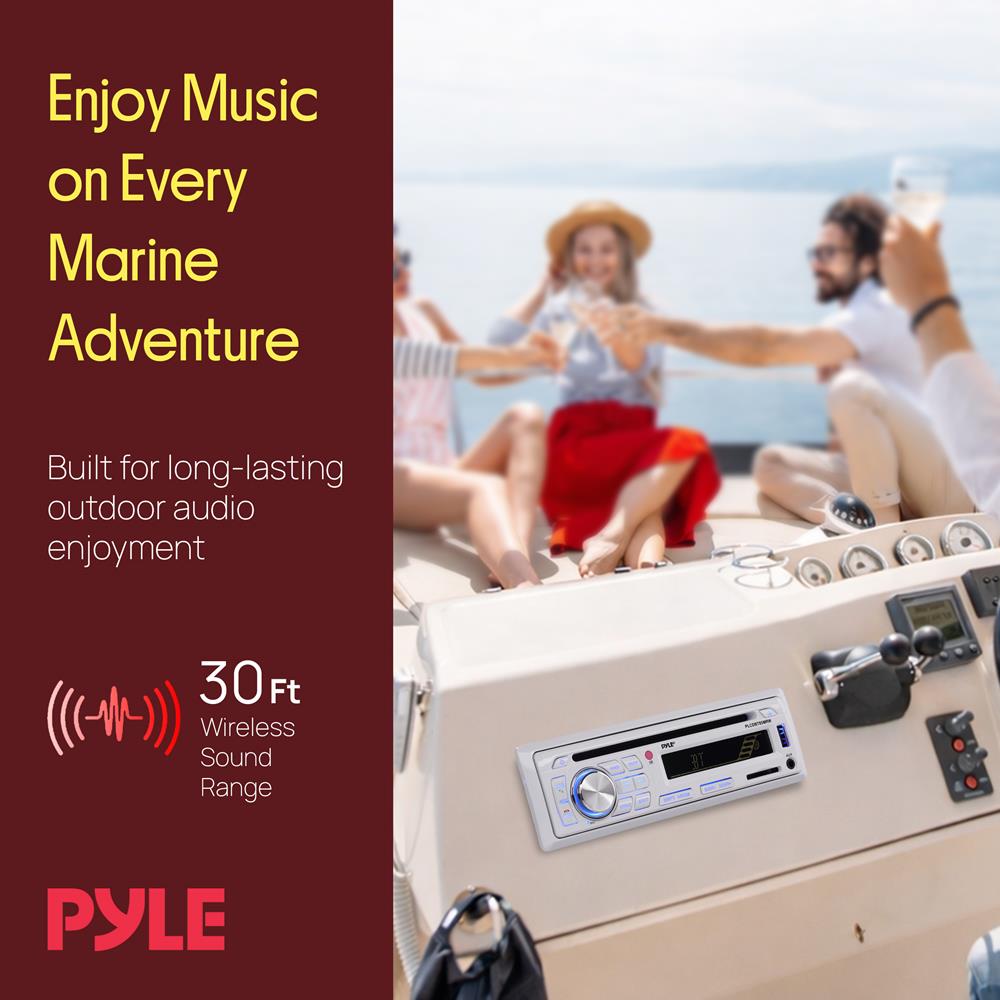 Pyle Marine Stereo Receiver Speaker Kit - In-Dash LCD Digital Console Built-in Bluetooth & Microphone 6.5” Waterproof Speakers (4) w/ MP3/USB/SD/AUX/FM Radio Reader & Remote Control -PLCDBT85MRW