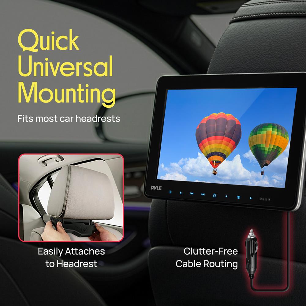 Pyle Universal Dual Vehicle Headrest Monitor - 10.5” Multimedia CD and DVD Player Audio Entertainment w/ Stereo Speaker, HDMI, LCD Screen, Mount and Wireless Headphones for Car Seat PLHRDVD108KT
