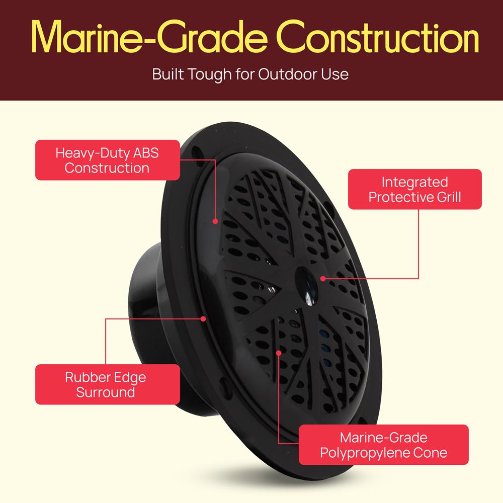 Pyle 4 Inch Dual Marine Speakers - Waterproof and Weather Resistant Outdoor Audio Stereo Sound System with Polypropylene Cone, Cloth Surround and Low Profile Design - 1 Pair - PLMR41B (Black)
