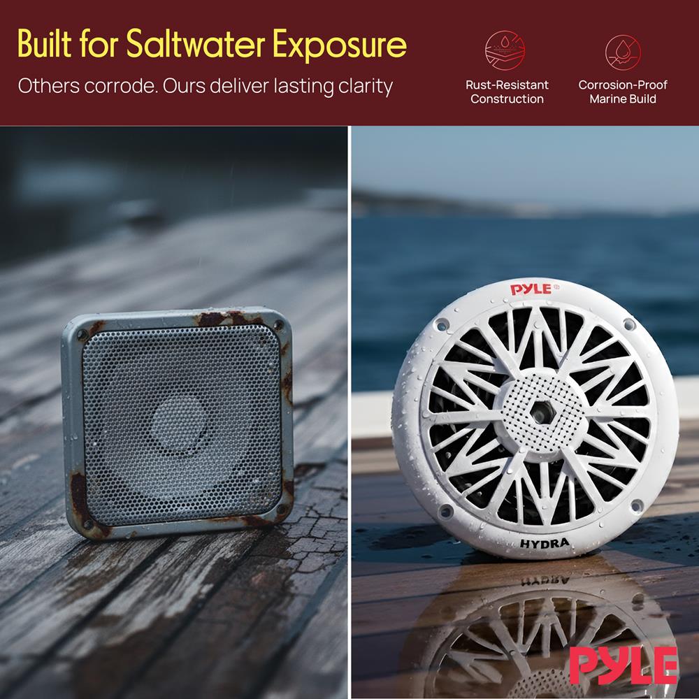Pyle 5.25 Inch Dual Marine Speakers - 2 Way Waterproof and Weather Resistant Outdoor Audio Stereo Sound System with 150 Watt Power, Poly Carbon Cone, Cloth Surround and Low Profile Design - 1 Pair