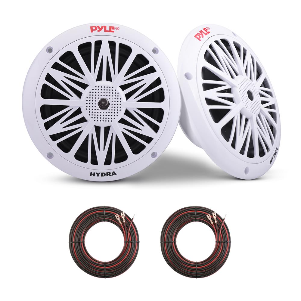 Pyle 6.5 Inch Dual Marine Speakers - 2 Way Waterproof and Weather Resistant Outdoor Audio Stereo Sound System with 200 Watt Power, Poly Carbon Cone and Butyl Rubber Surround - 1 Pair - PLMR62 (White)